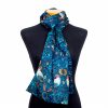 Blue silk scarf with birds for neck