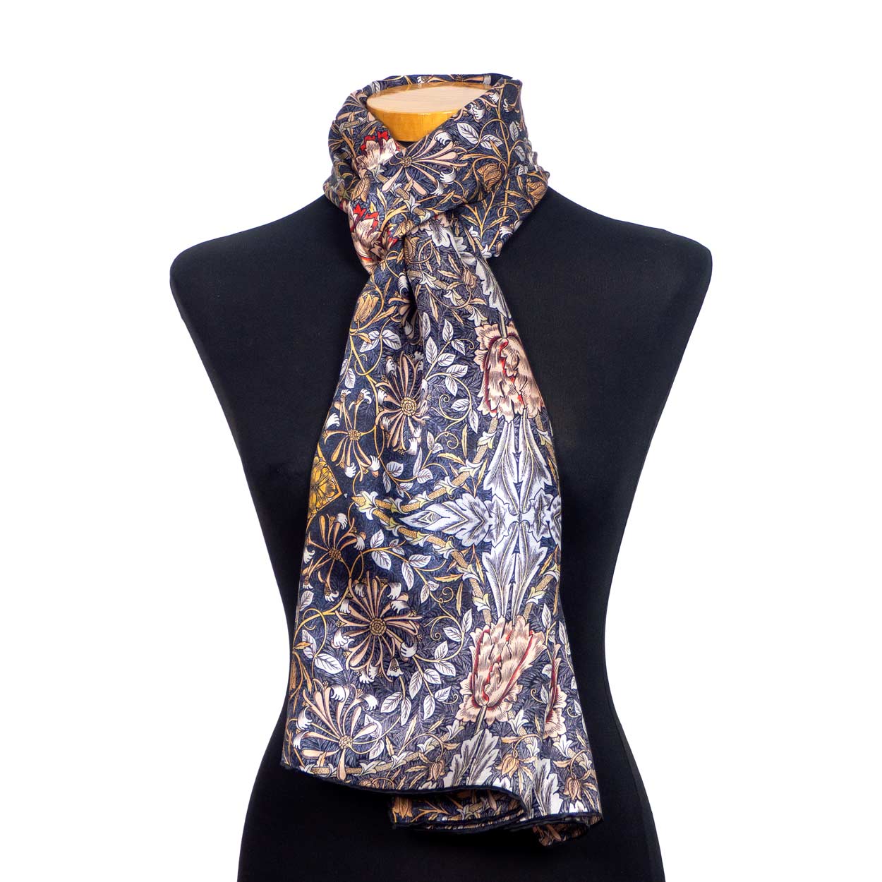 Black floral silk scarf