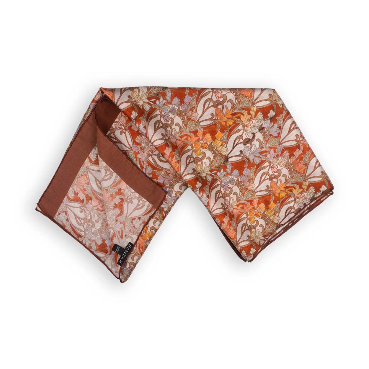 Coral silk scarf with art deco print