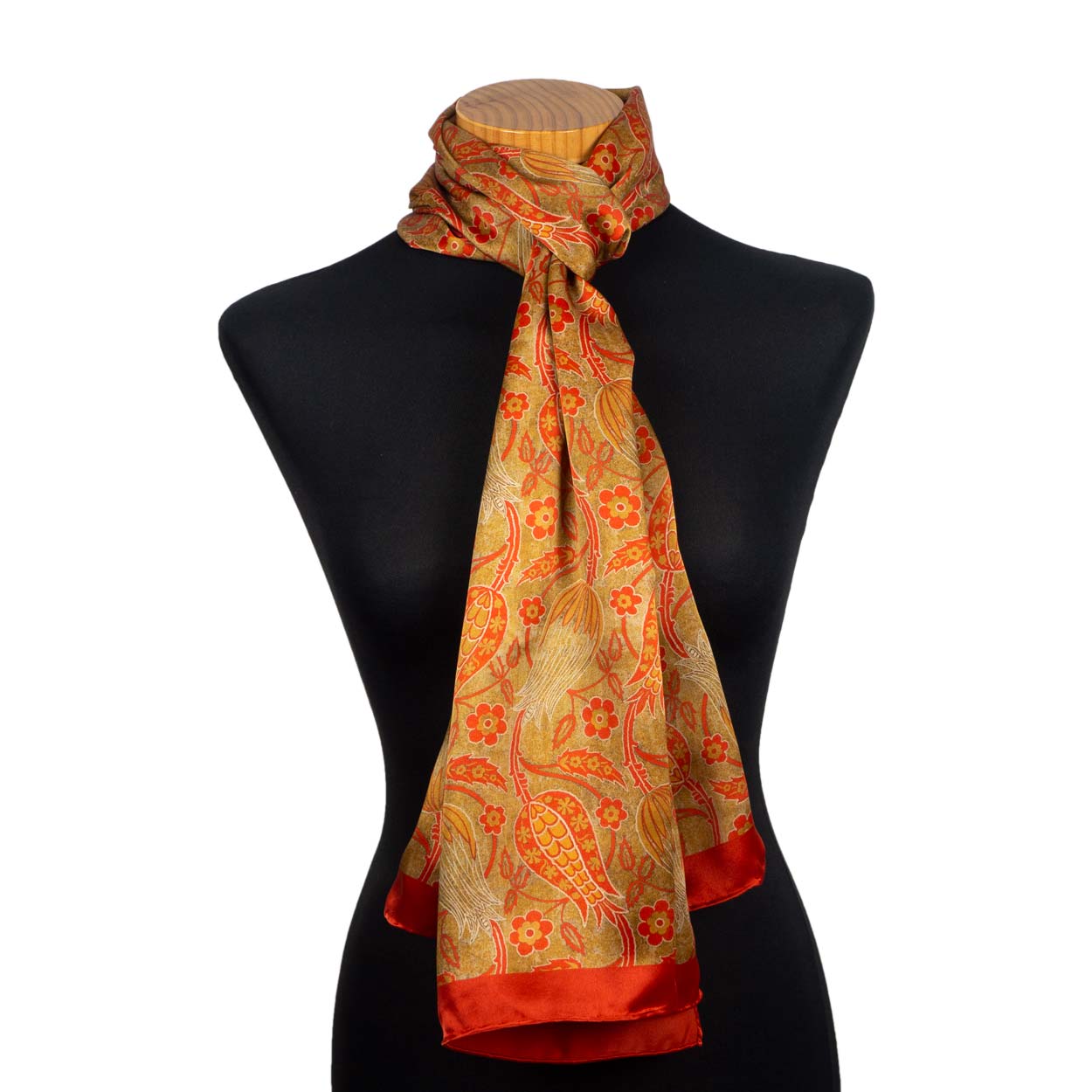 Silk satin scarf with floral print