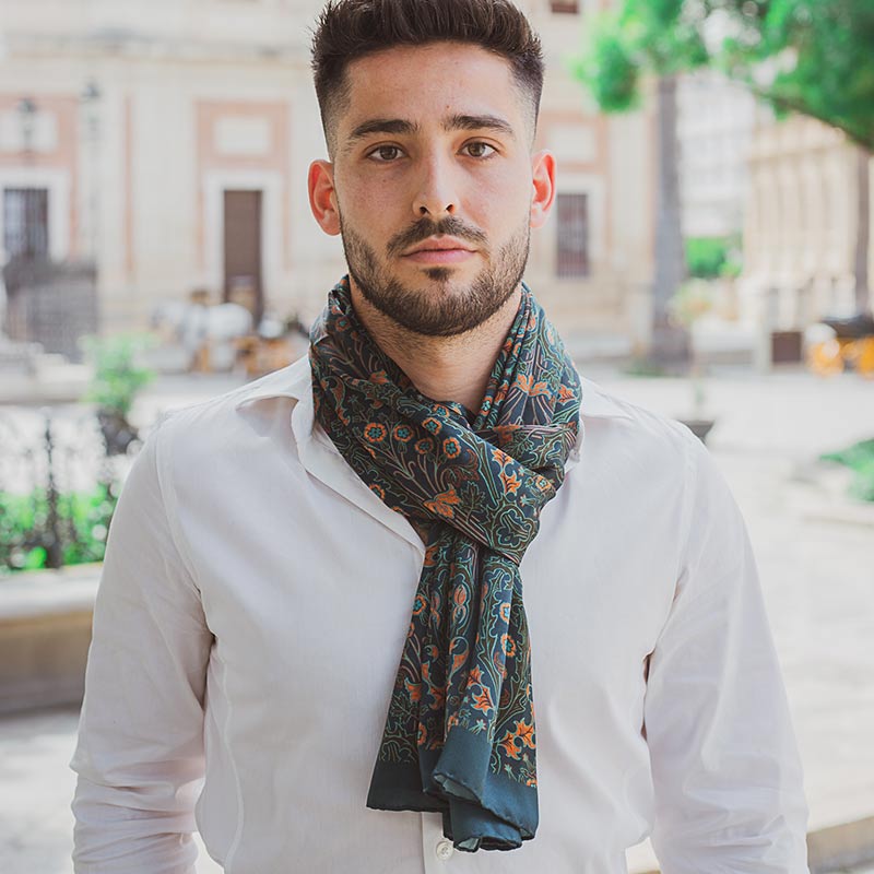 Men with silk scarf inspired by art nouveau tiles