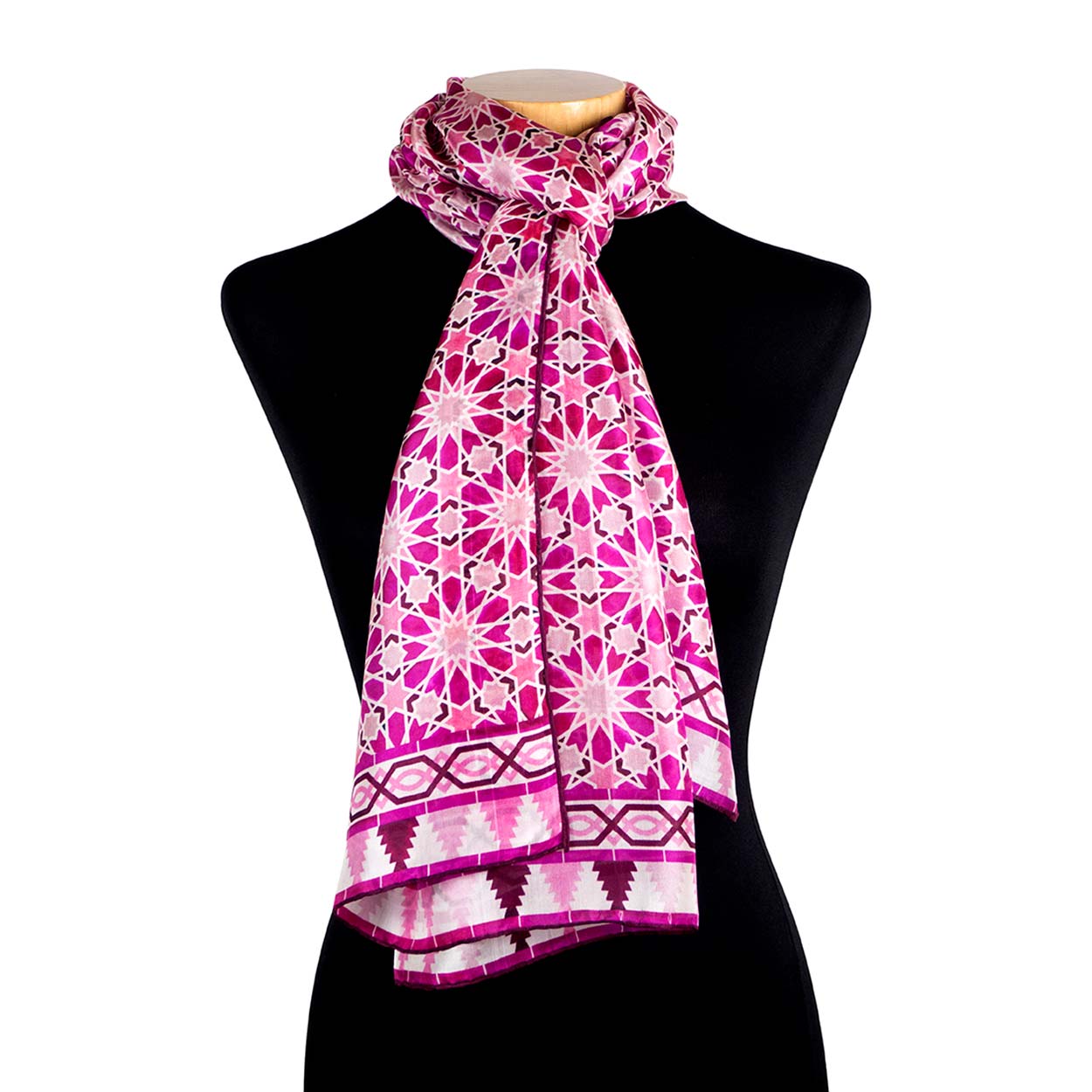 Pink silk scarf with islamic art inspired print