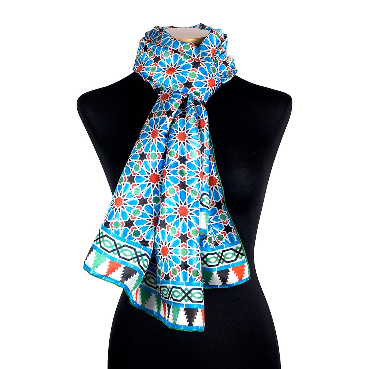 Light blue silk scarf inspired by moroccan mosaic tiles from the Alcázar of Seville