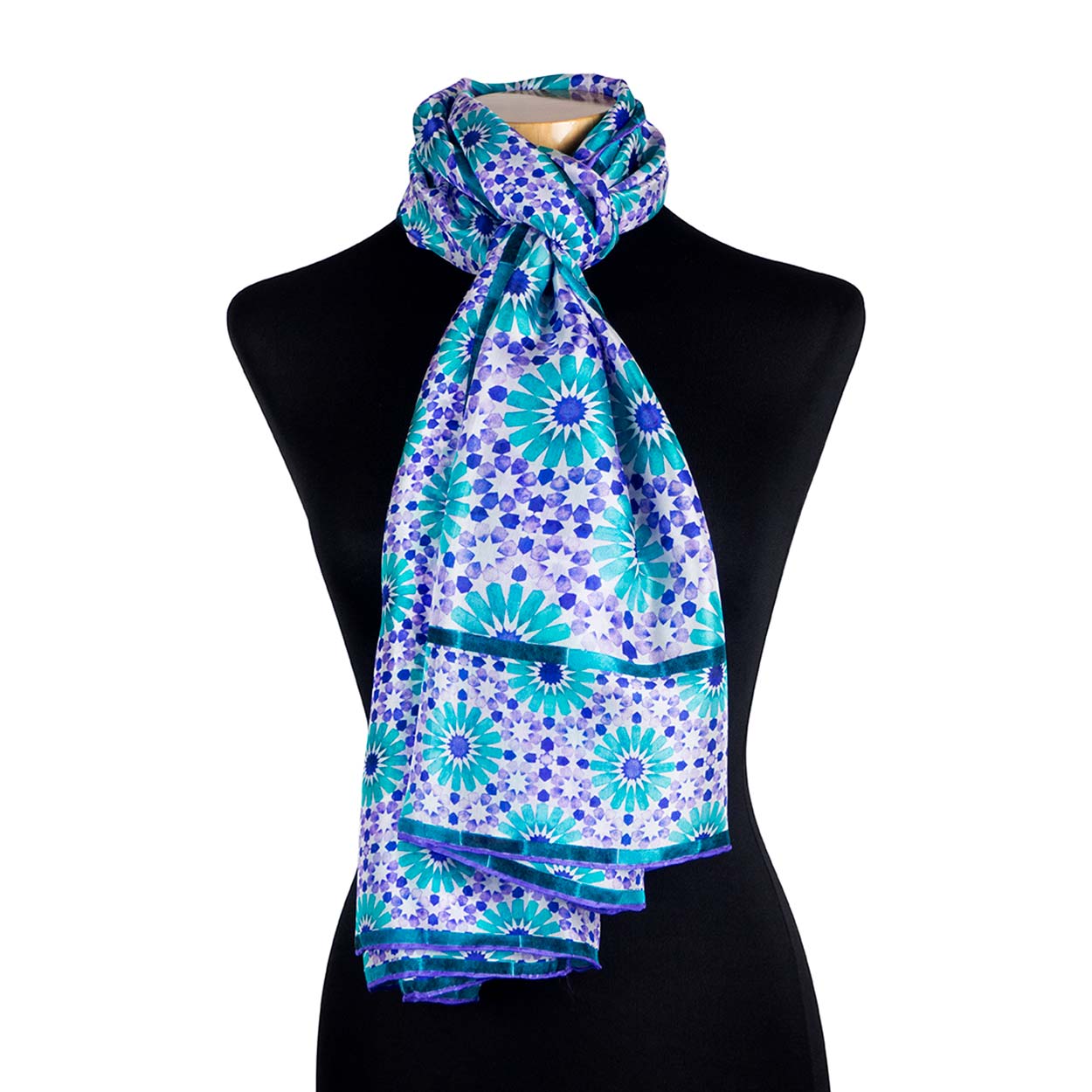 Purple silk scarf with islamic art inspired print