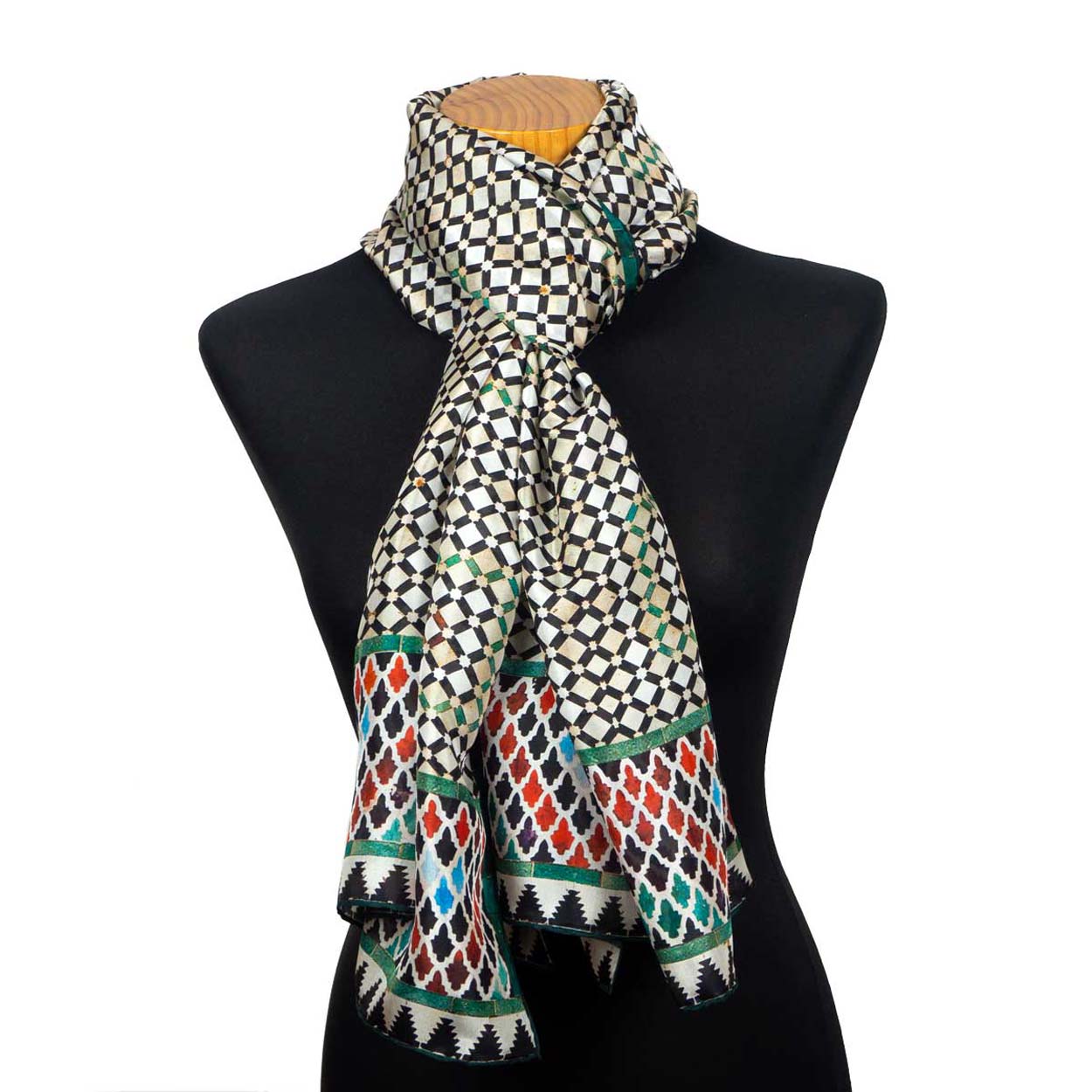 Colorful large silk scarf inspired by moroccan tiles