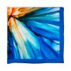 Blue and orange silk scarf with fluid art print