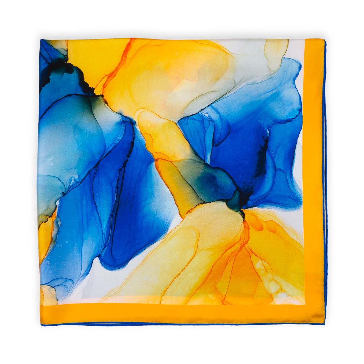 Yellow and blue square silk scarf