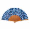 White and blue silk hand fan designed by Aziza Iqbal