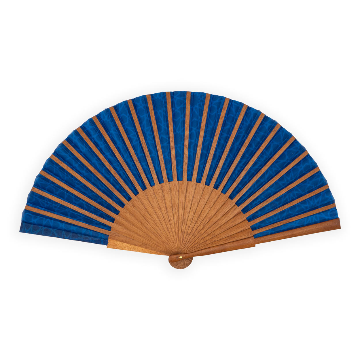 Blue silk fan with wood inspired by Islamic Art