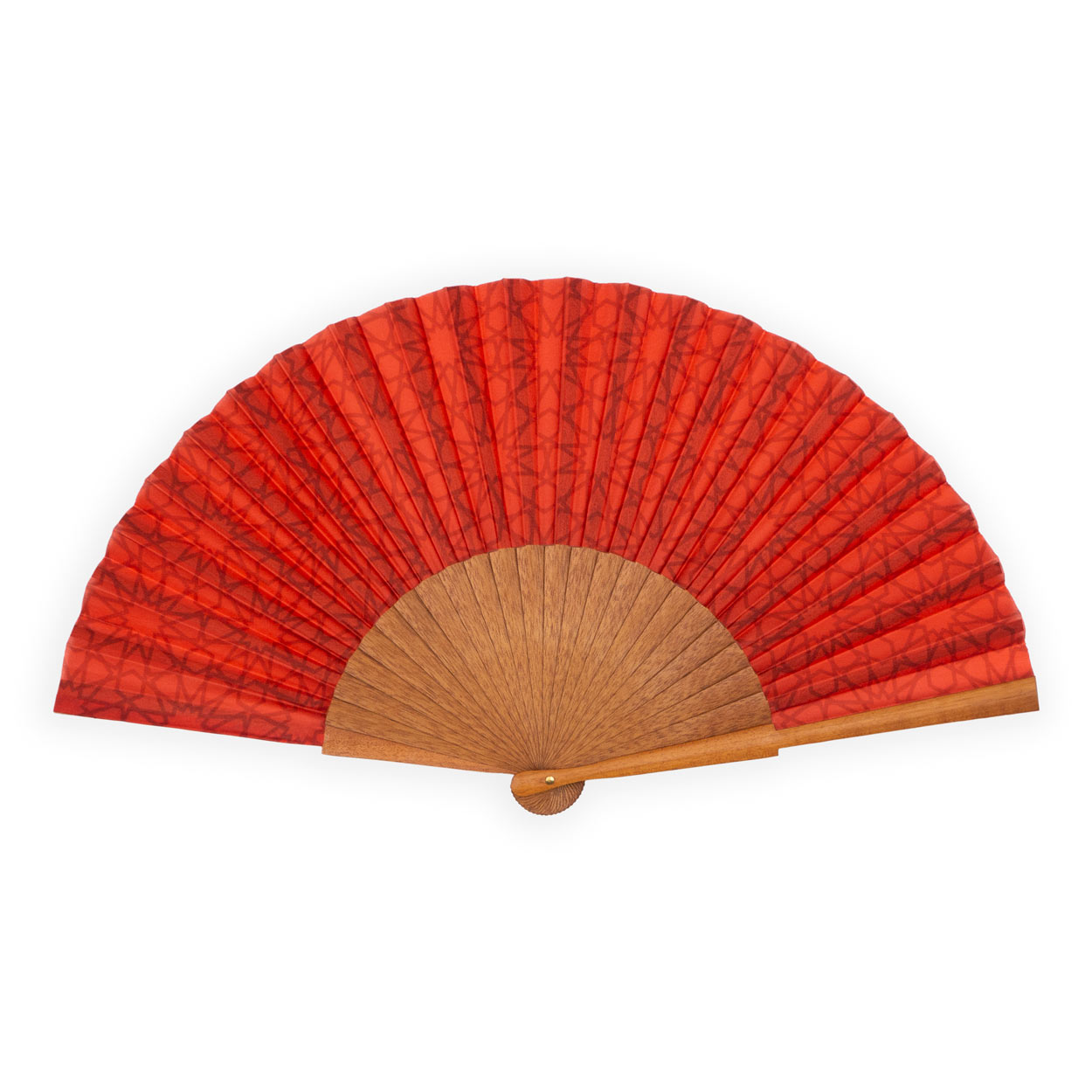 Red silk fan inspired by Islamic art tiles