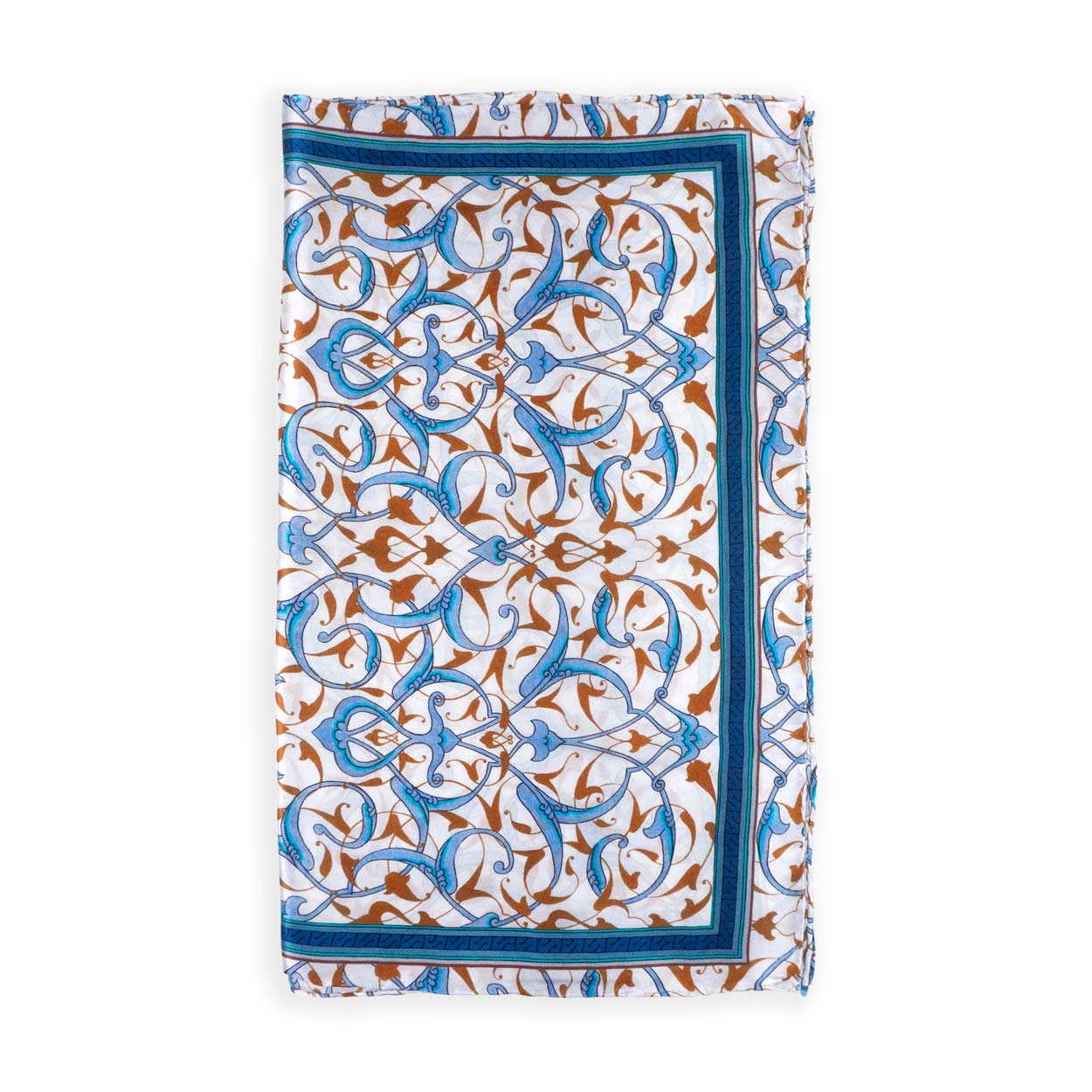 Blue and white silk scarf inspired by Turkish art