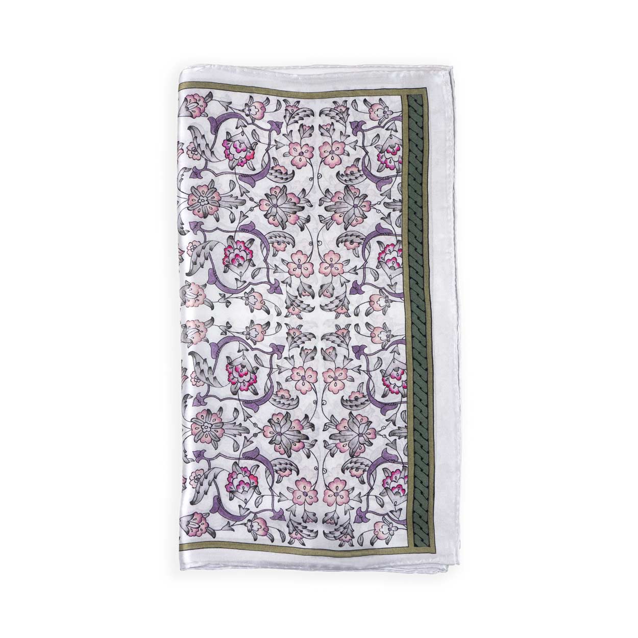 Gray silk scarf with floral print inspired by Turkish Art