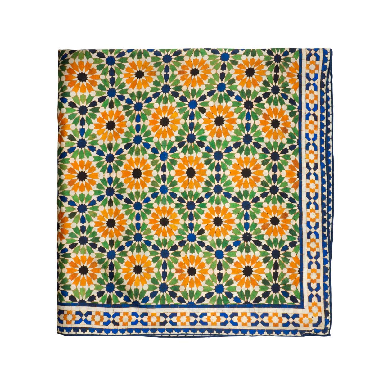 Multicolor square silk scarf inspired by Islamic geometry patterns